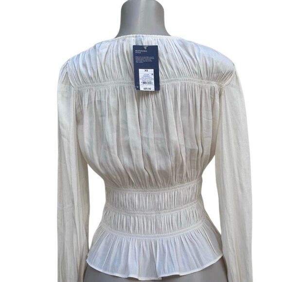 NWT Universal Thread Blouse Women's XS Cream Smocked V-neck Long Sleeve - Picture 15 of 16
